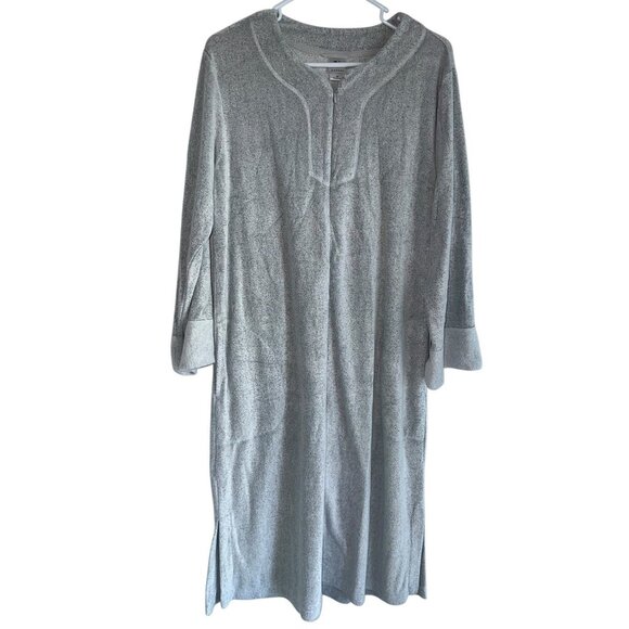 N Natori Gray Lounger Robe Sz M Rayon Blend Soft Brushed Terry 1/2 Zip Pockets - Picture 1 of 7